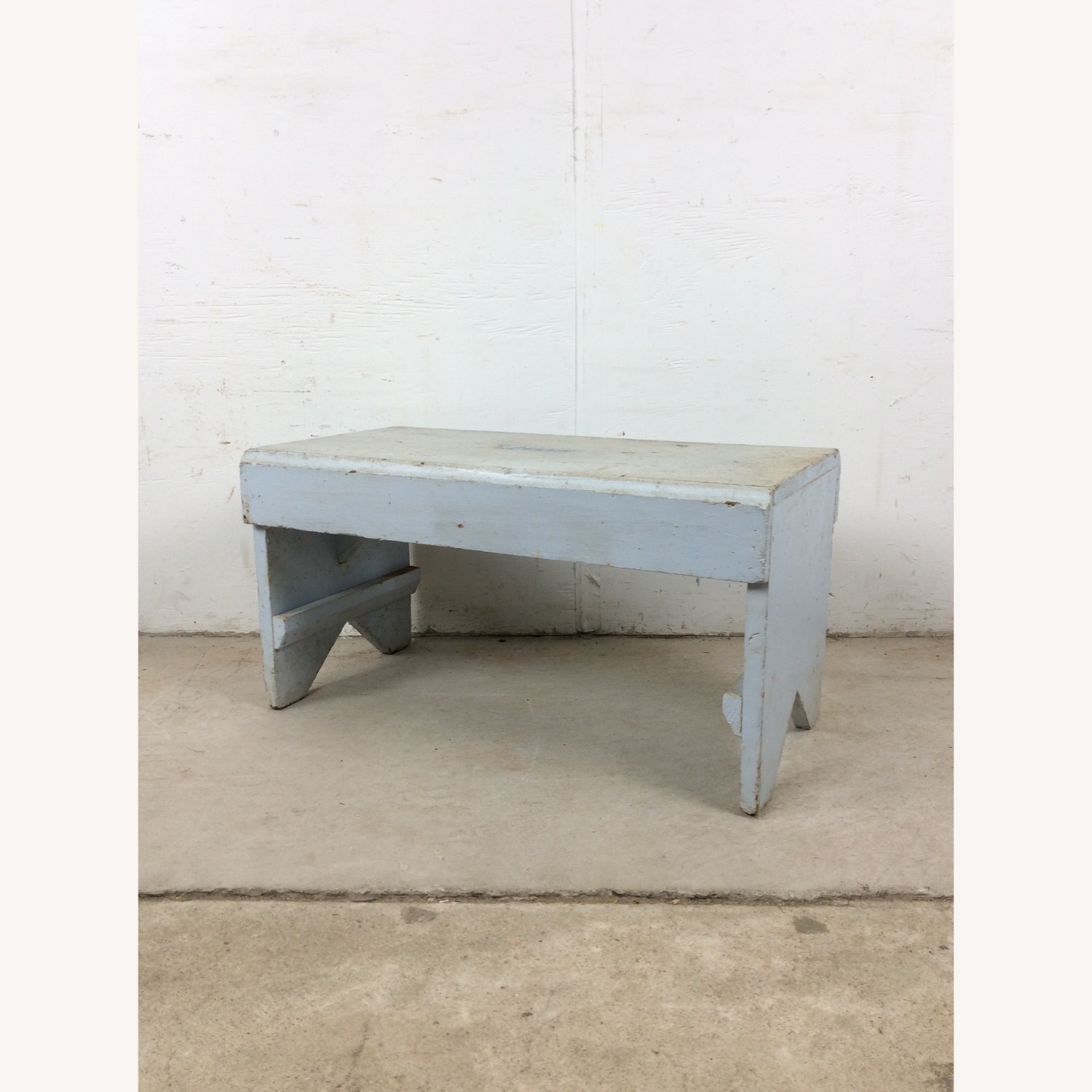 Antique Farmhouse Gray Painted Bench Footstool  - image-10