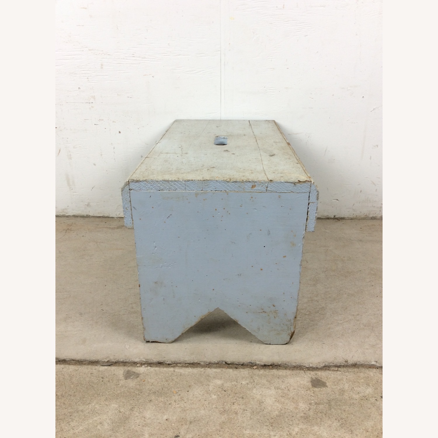 Antique Farmhouse Gray Painted Bench Footstool  - image-11