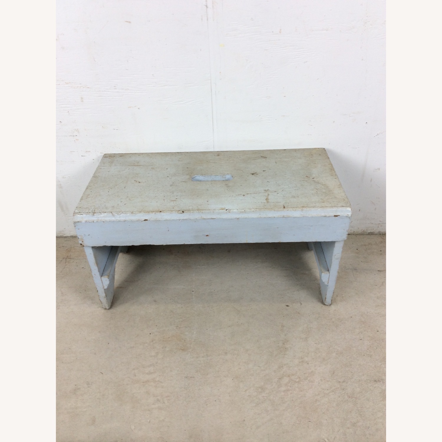 Antique Farmhouse Gray Painted Bench Footstool  - image-3