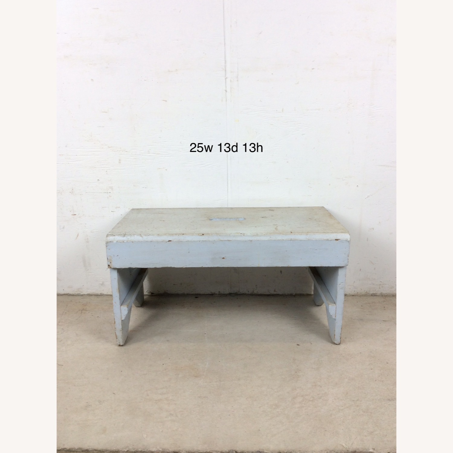 Antique Farmhouse Gray Painted Bench Footstool  - image-15