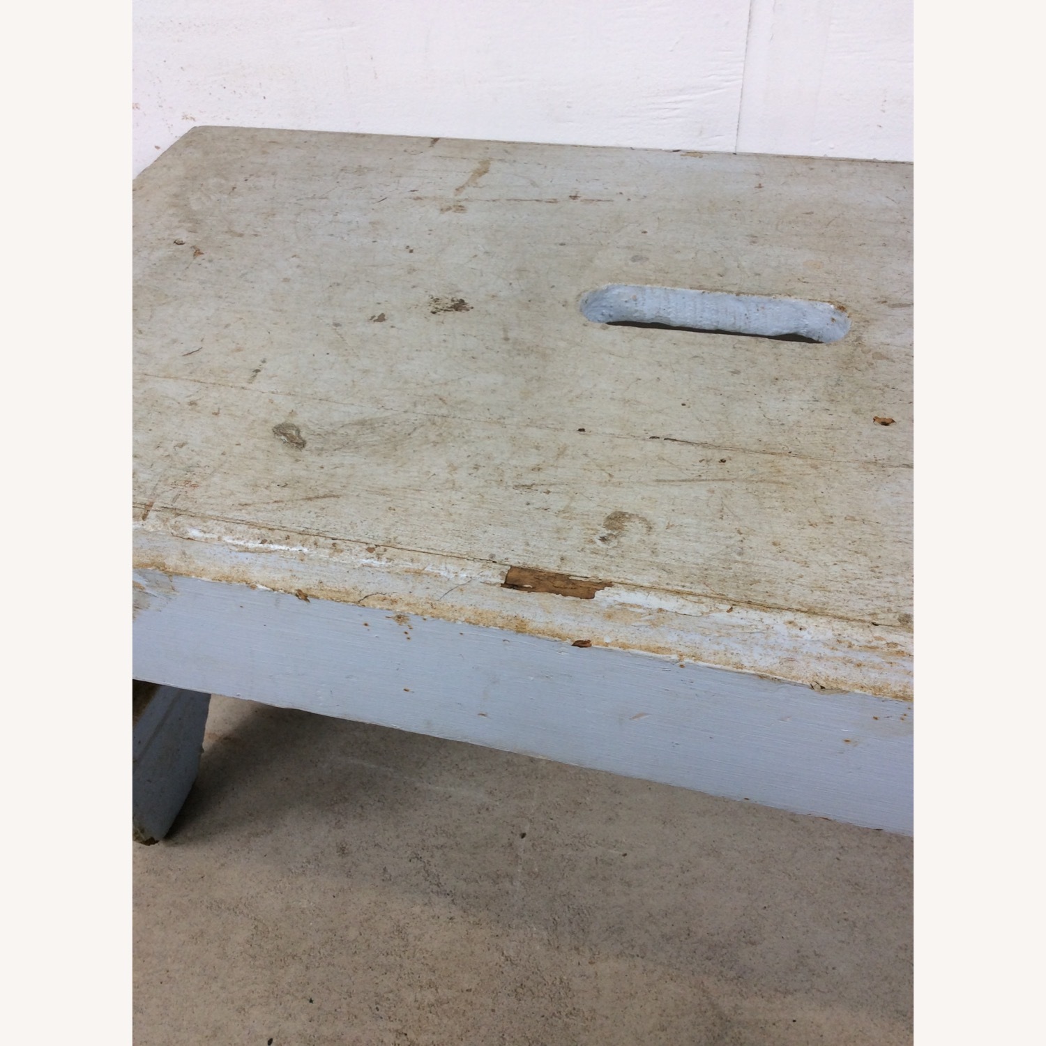Antique Farmhouse Gray Painted Bench Footstool  - image-13