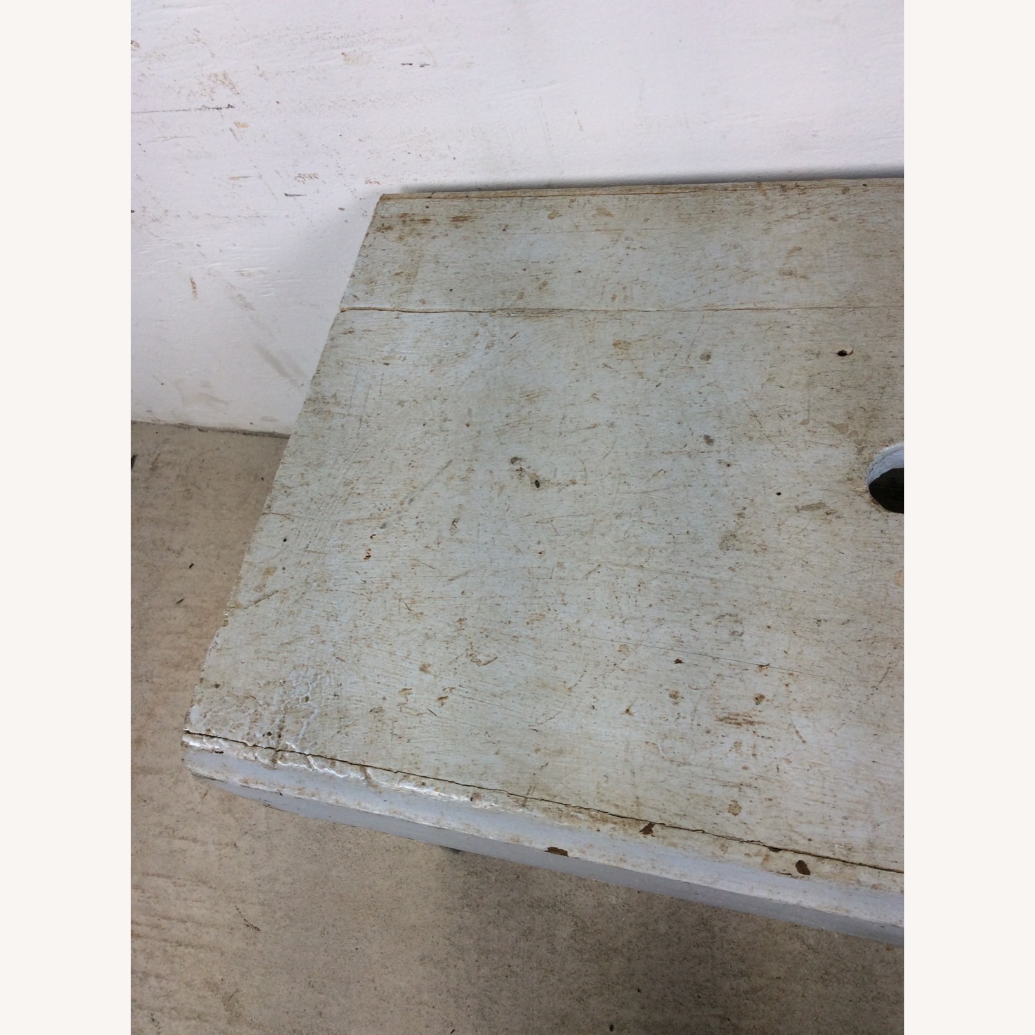 Antique Farmhouse Gray Painted Bench Footstool  - image-7