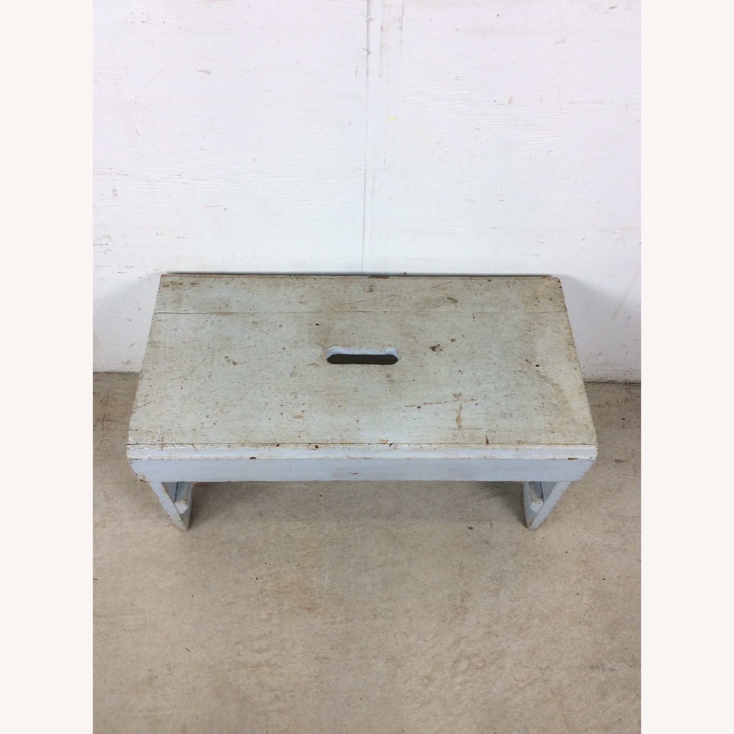 Antique Farmhouse Gray Painted Bench Footstool  - image-5