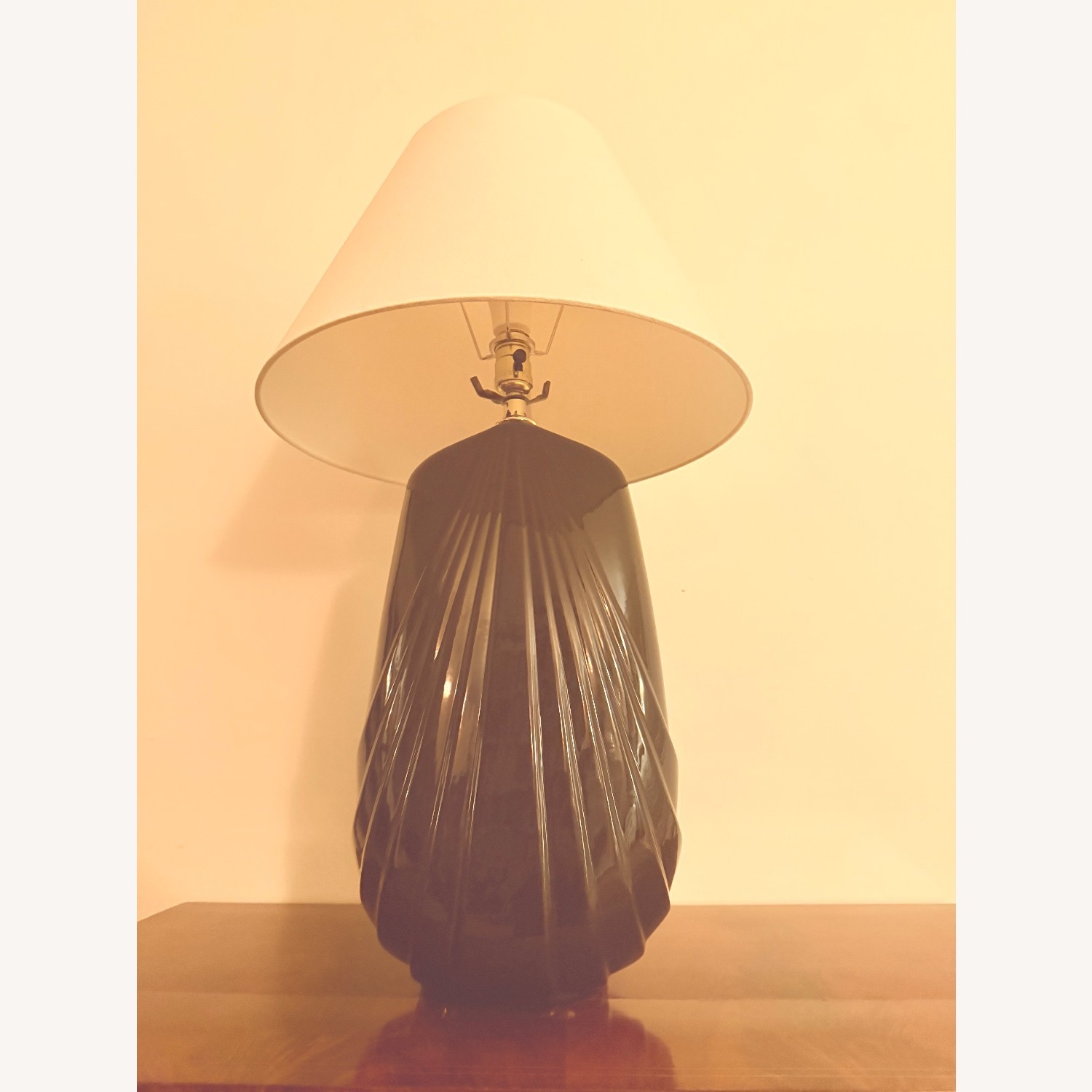 Very large 80s Art Deco Revival Black Ceramic Lamp - image-2