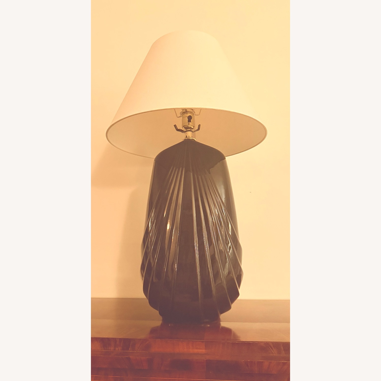 Very large 80s Art Deco Revival Black Ceramic Lamp - image-5