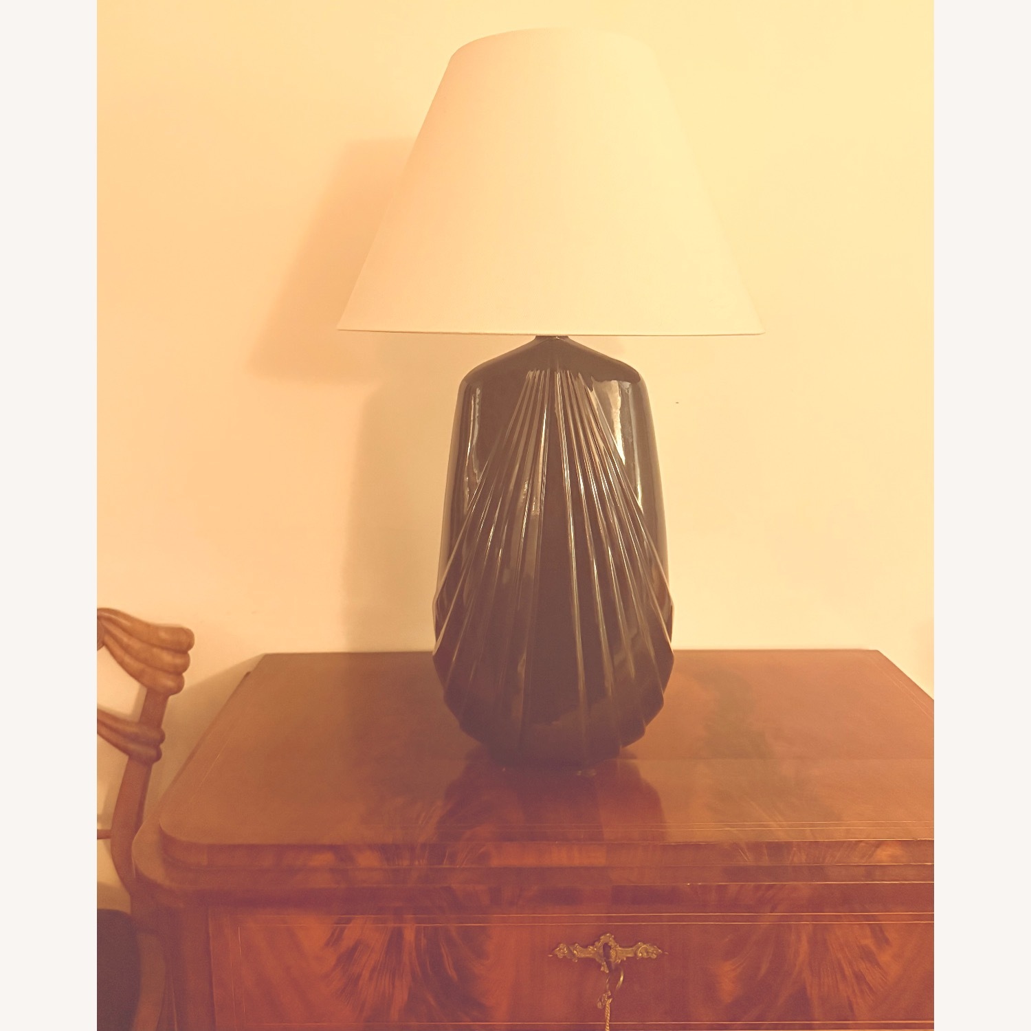 Very large 80s Art Deco Revival Black Ceramic Lamp - image-3