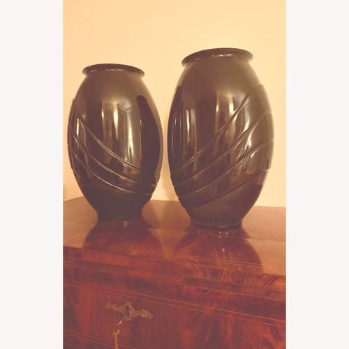 Used Pair Black Ceramic 80s Art Deco Vases for sale on AptDeco