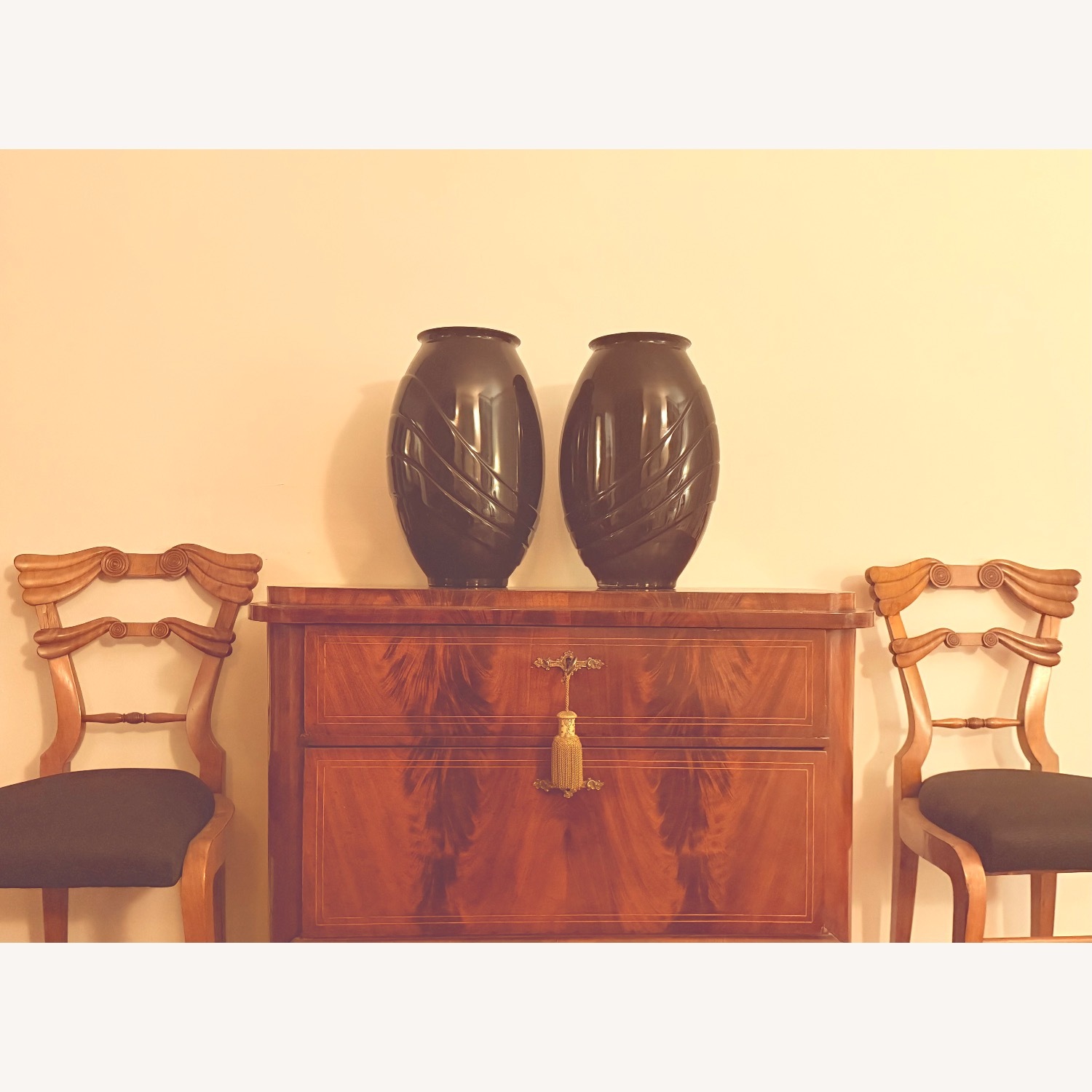Pair Black Ceramic 80s Art Deco Vases - image-3