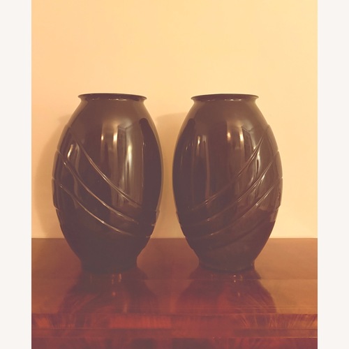 Used Pair Black Ceramic 80s Art Deco Vases for sale on AptDeco