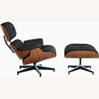Herman Miller Black Leather Accent Chair in Walnut