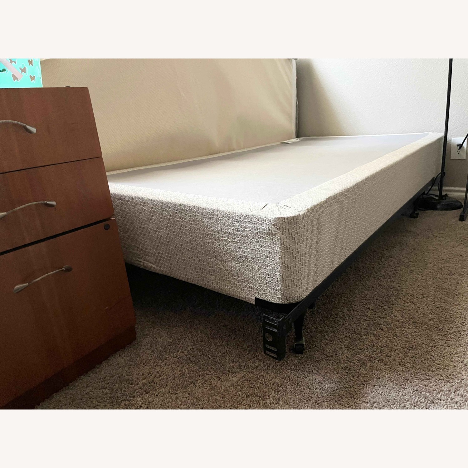 Metal Twin Bed Frame + White Wood Box - image-1