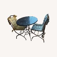 Black Marble Bistro Table with Two Chairs 