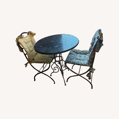 Used Black Marble Bistro Table with Two Chairs  for sale on AptDeco