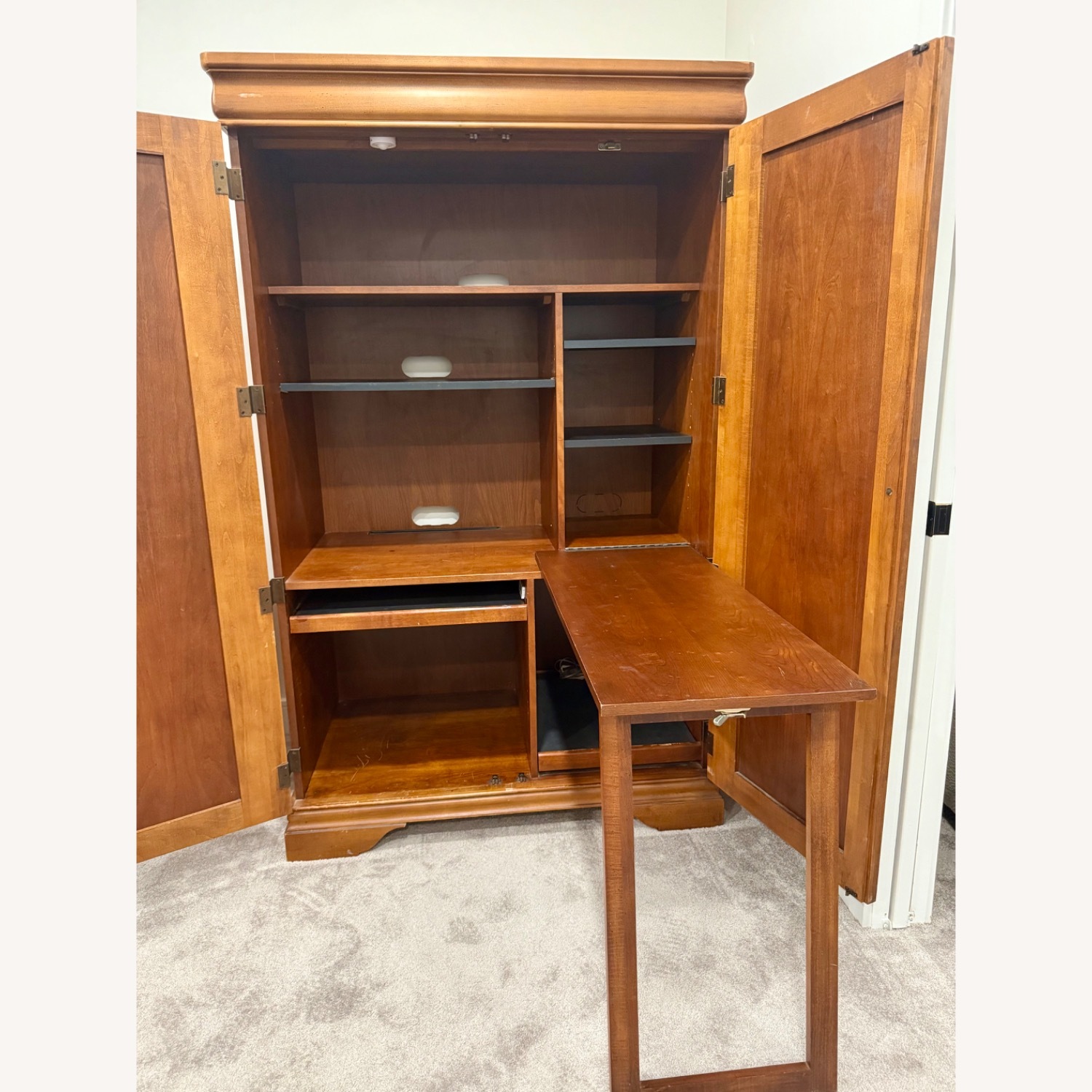 Solid Wood Armoire with Fold-Out Desk - image-3