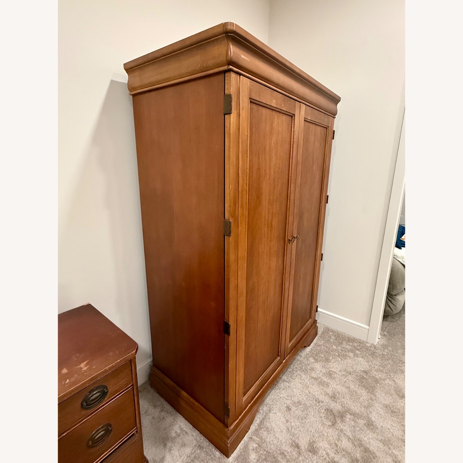 Solid Wood Armoire with Fold-Out Desk - image-2