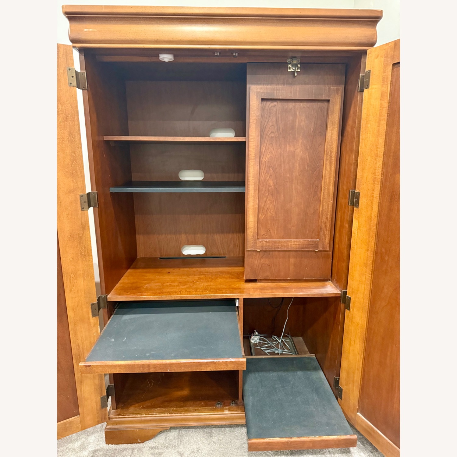 Solid Wood Armoire with Fold-Out Desk - image-4