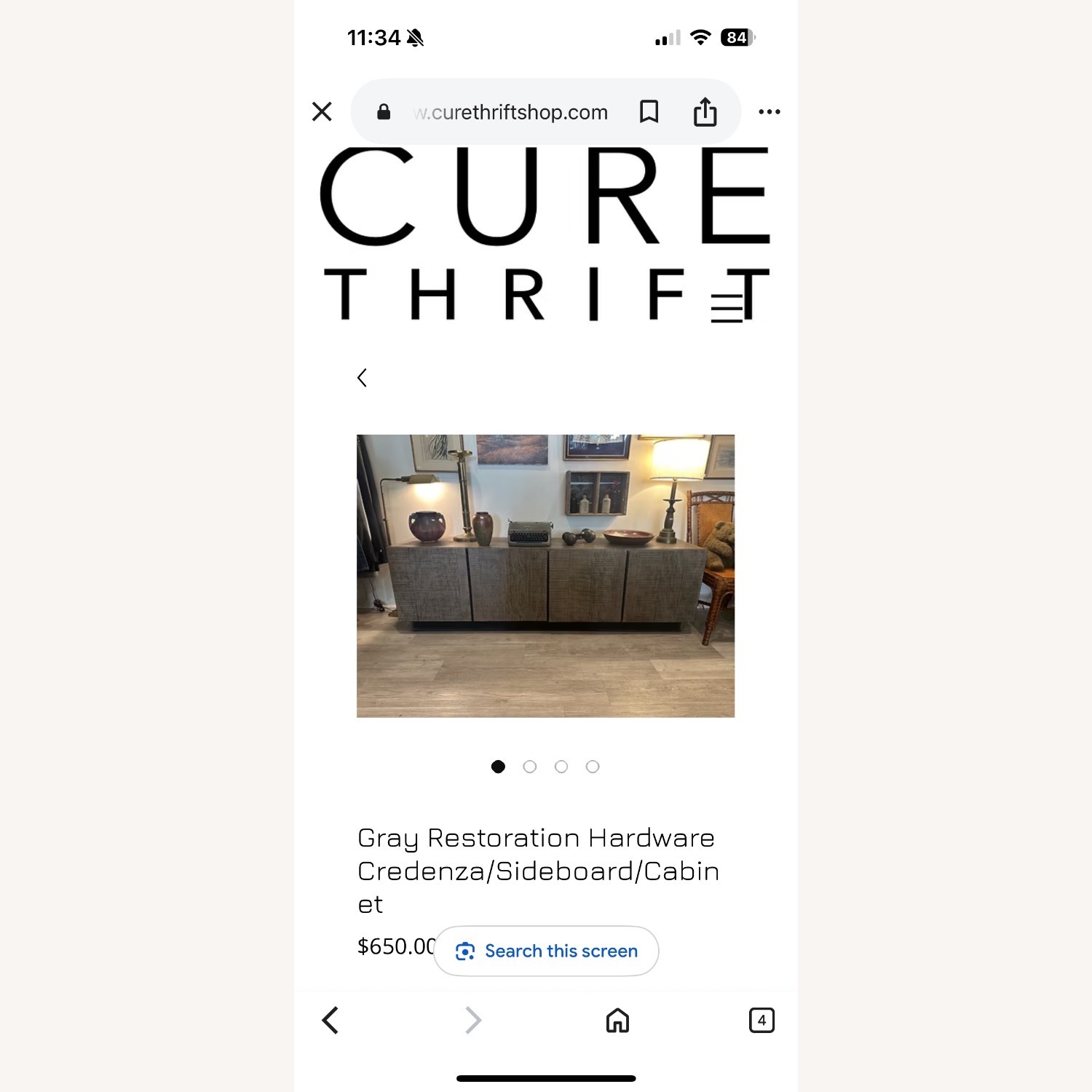 Restoration Hardware Dark Gray Monterey 4-Door Sideboard - image-7