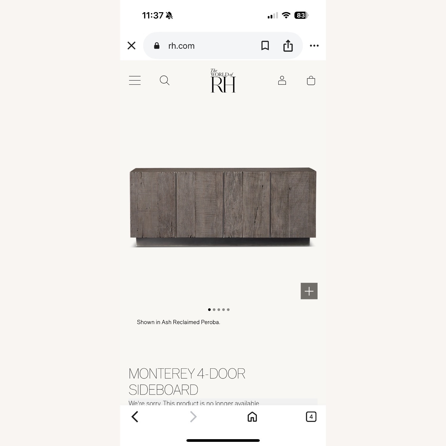 Restoration Hardware Dark Gray Monterey 4-Door Sideboard - image-5