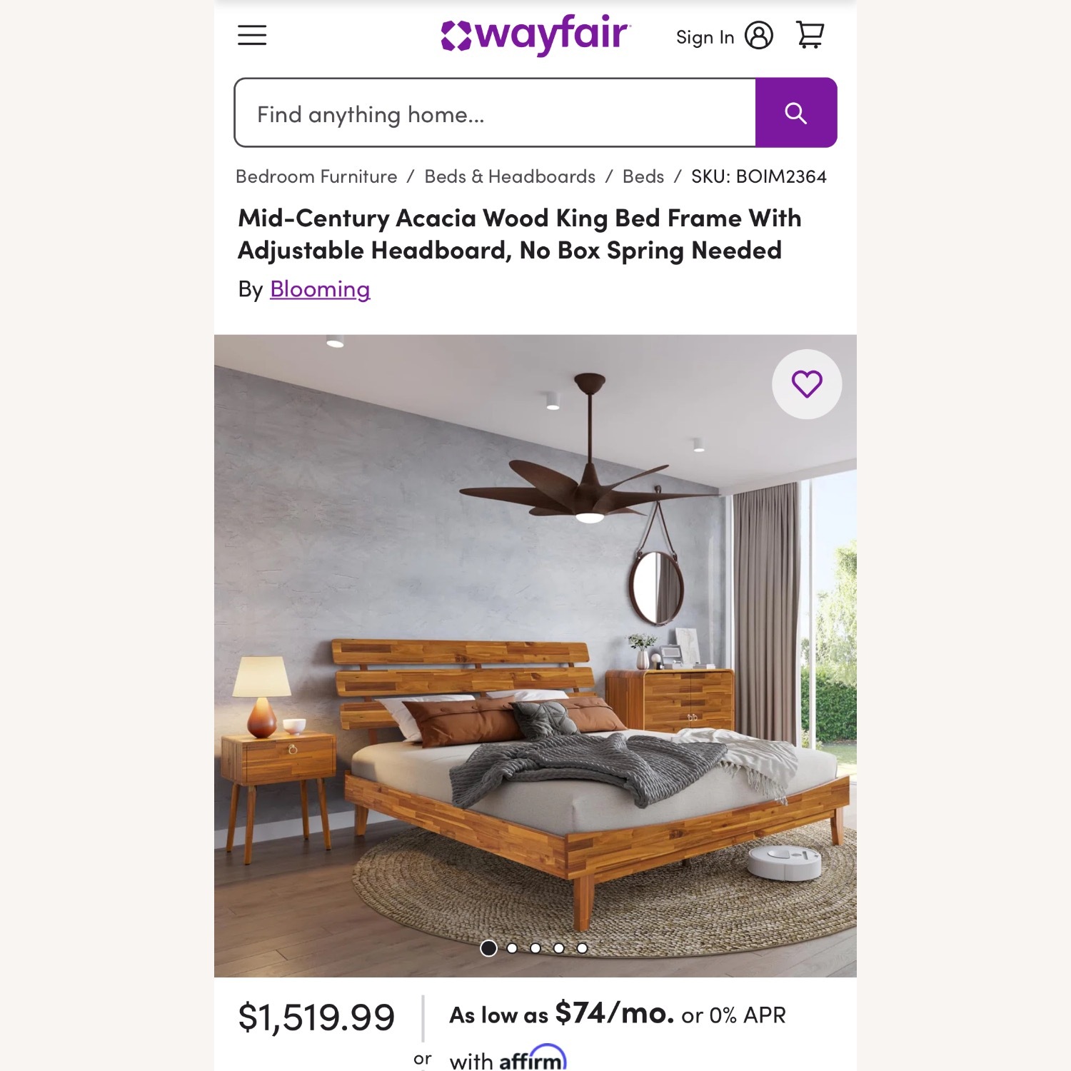 Wayfair Natural Wood King Bed - image-2