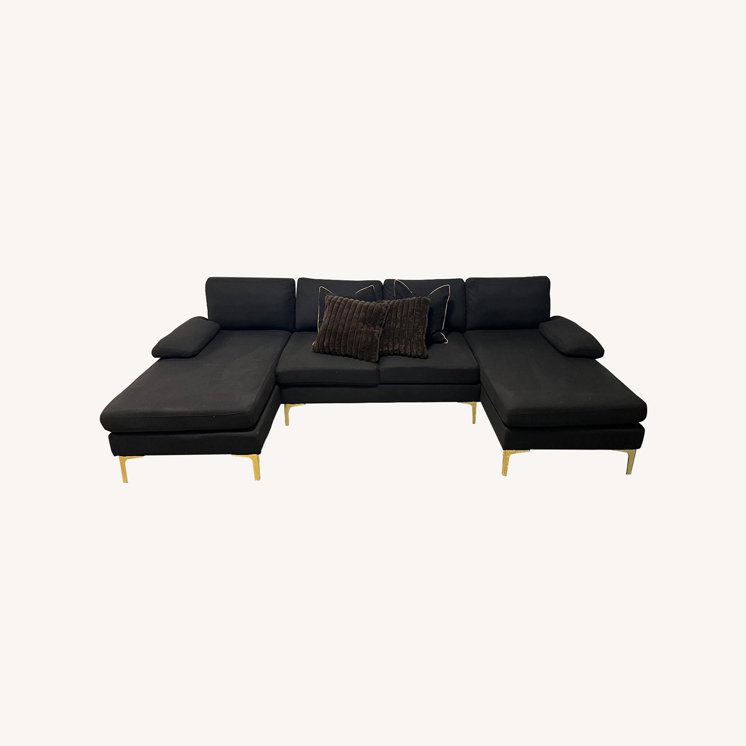 Amazon Black Fabric Chaise Lounge U - Shaped Sofa - image-0