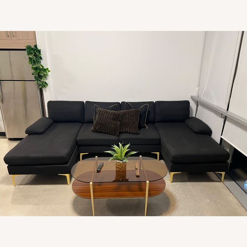 Used Amazon Black Fabric Chaise Lounge U - Shaped Sofa  for sale on AptDeco