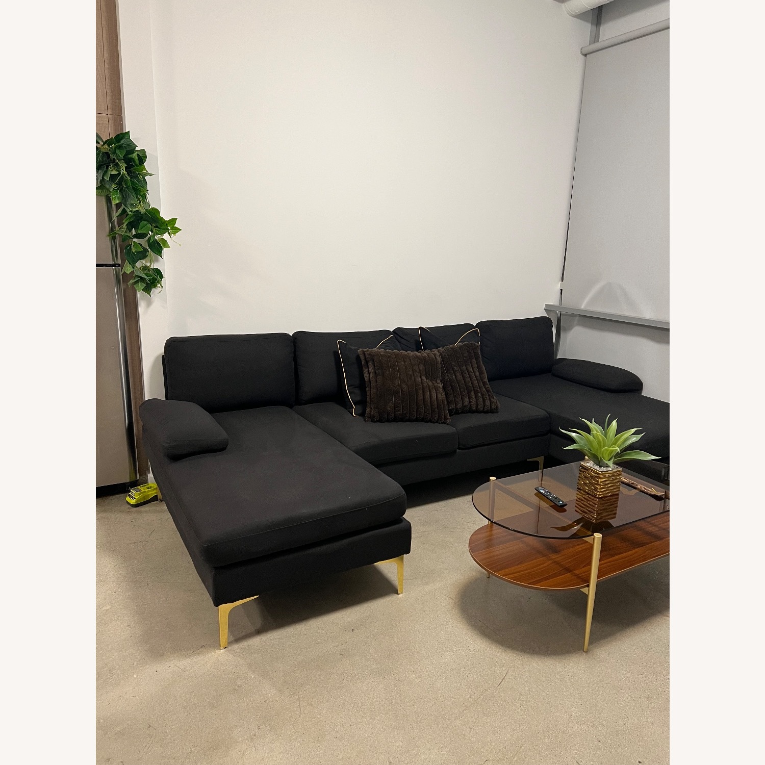 Amazon Black Fabric Chaise Lounge U - Shaped Sofa  - image-3