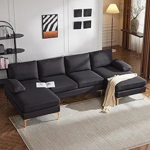 Used Amazon Black Fabric Chaise Lounge U - Shaped Sofa  for sale on AptDeco