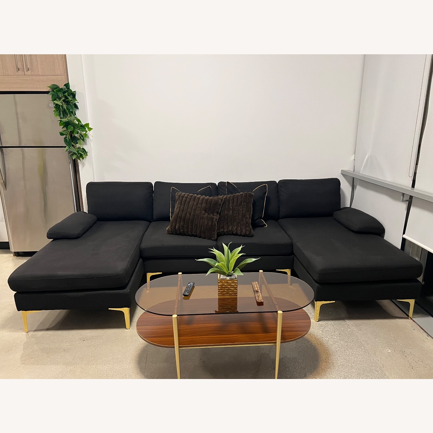 Amazon Black Fabric Chaise Lounge U - Shaped Sofa  - image-2