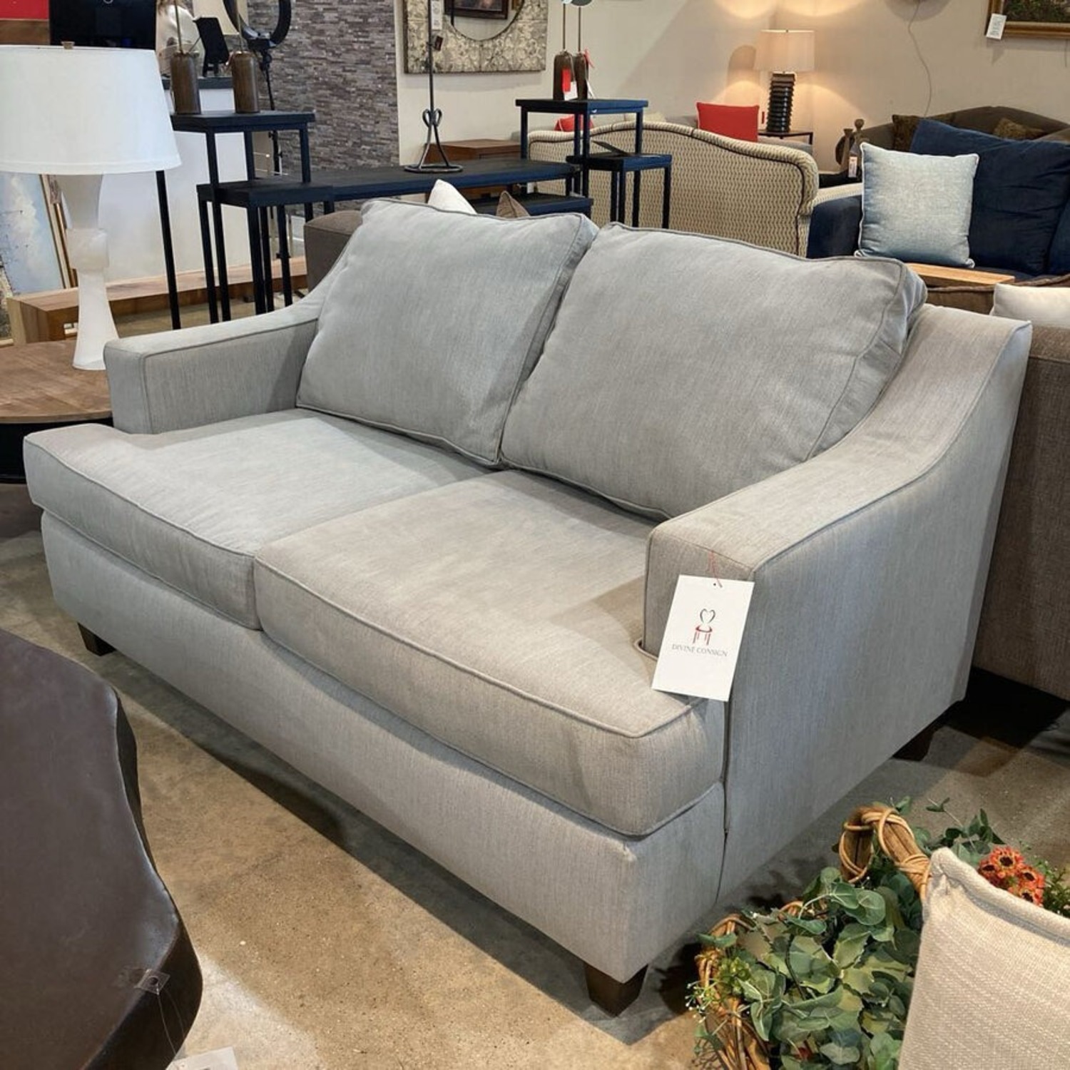 Canvas Slope Arm Loveseat Grey - image-1