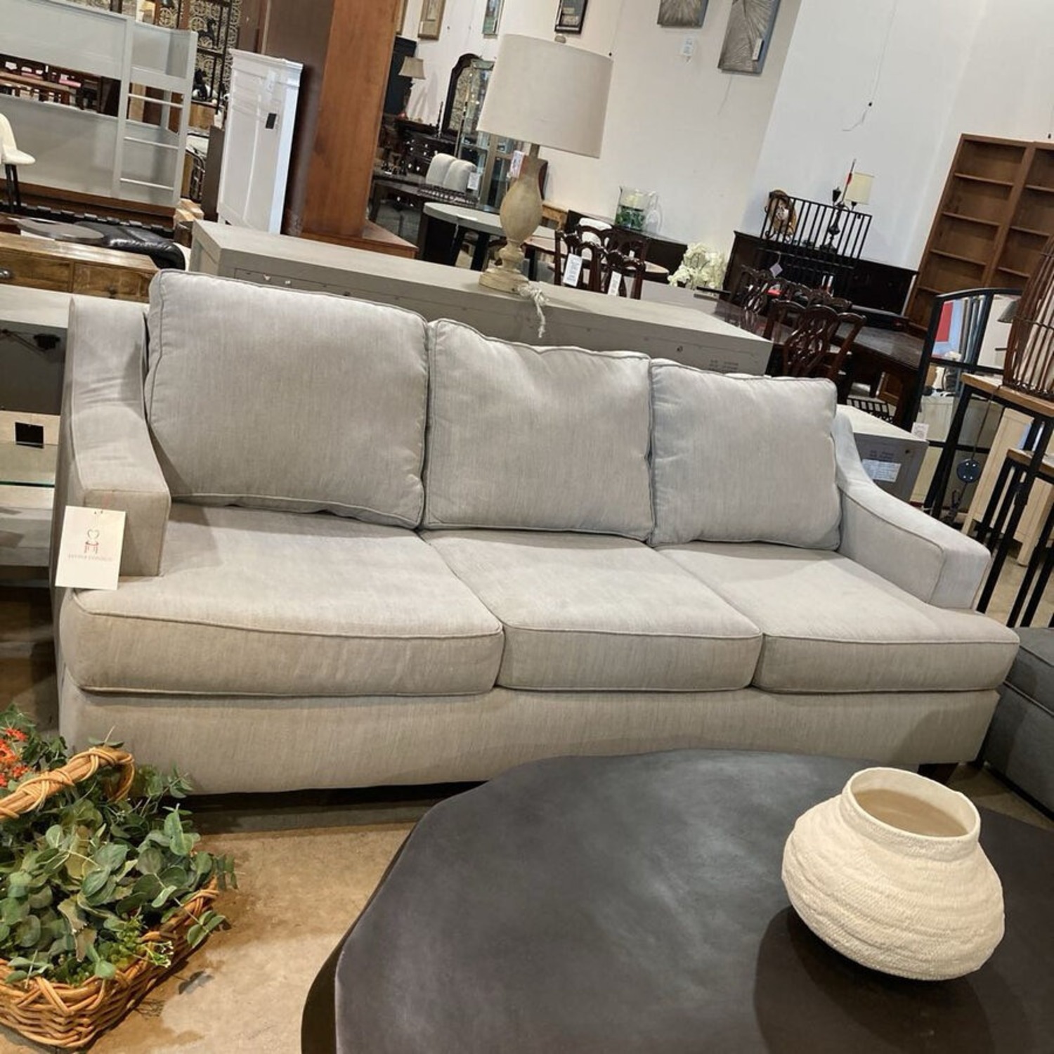 Canvas Slope Arm 3-Seat Sofa Grey - image-2