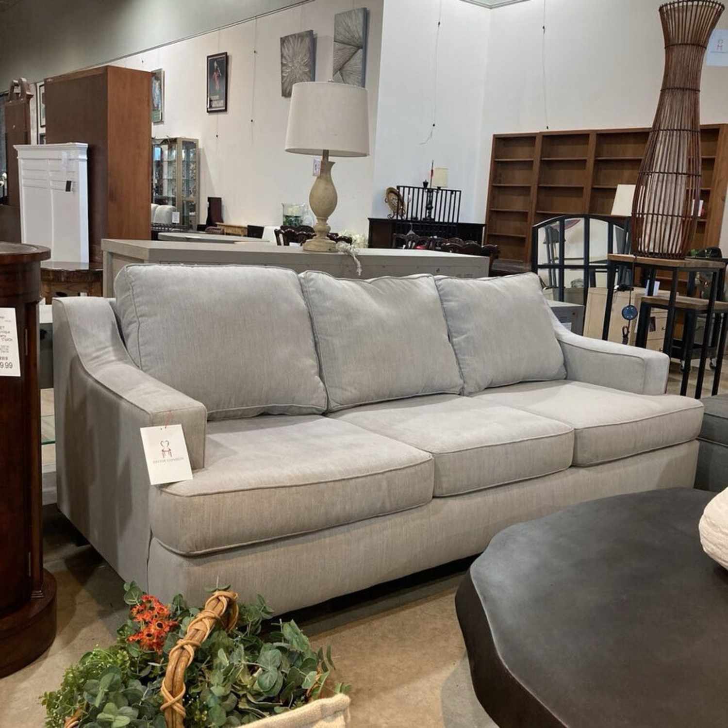 Canvas Slope Arm 3-Seat Sofa Grey - image-1