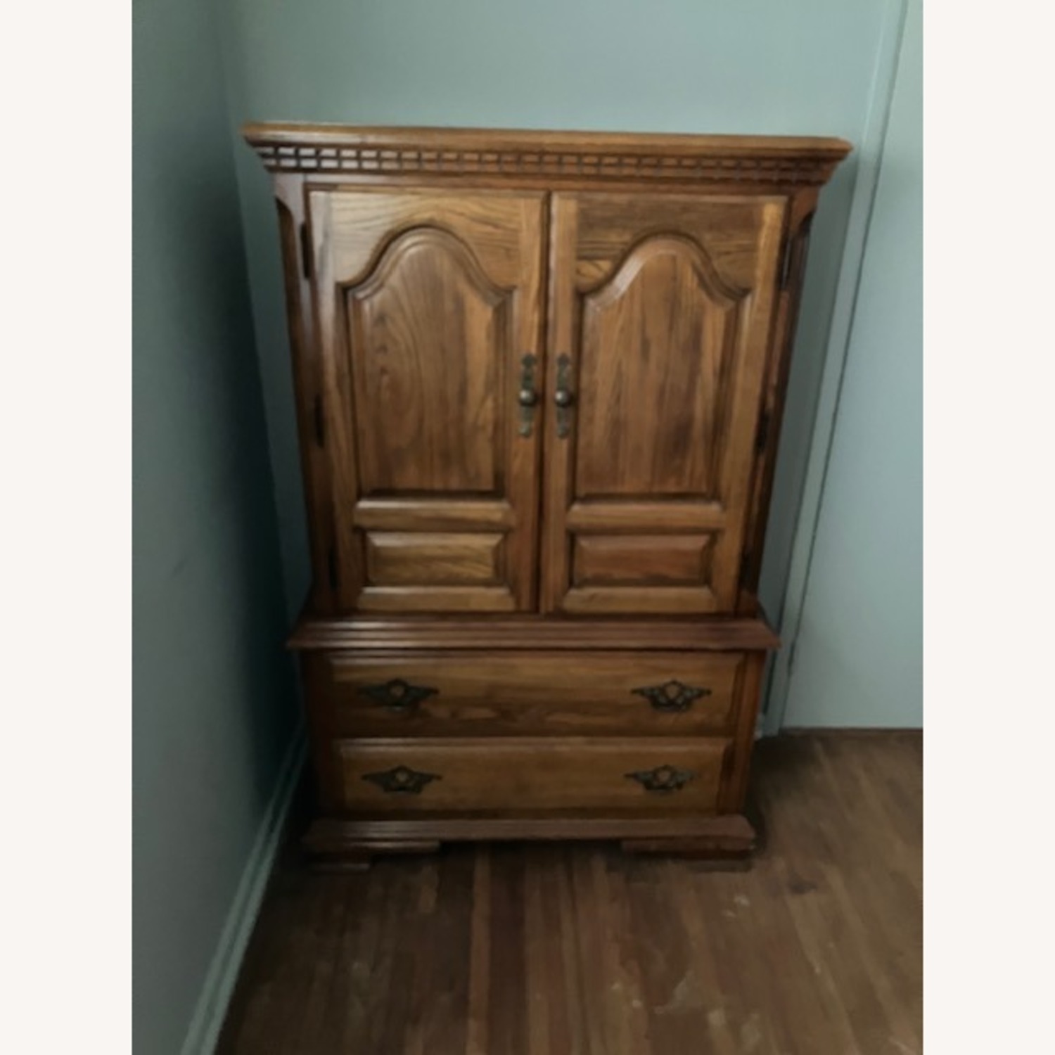 Vintage/Antique Dark Brown Wood Queen Bed - image-2