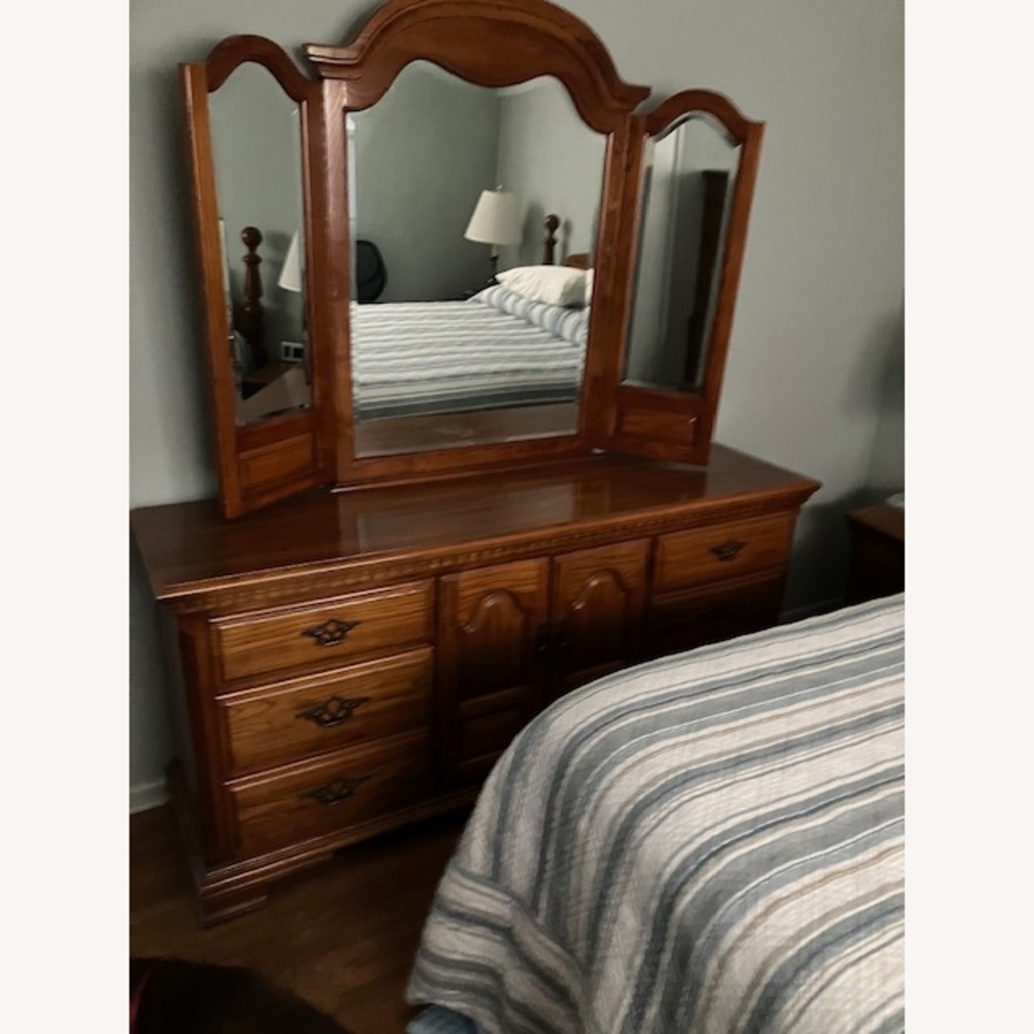 Vintage/Antique Dark Brown Wood Queen Bed - image-5