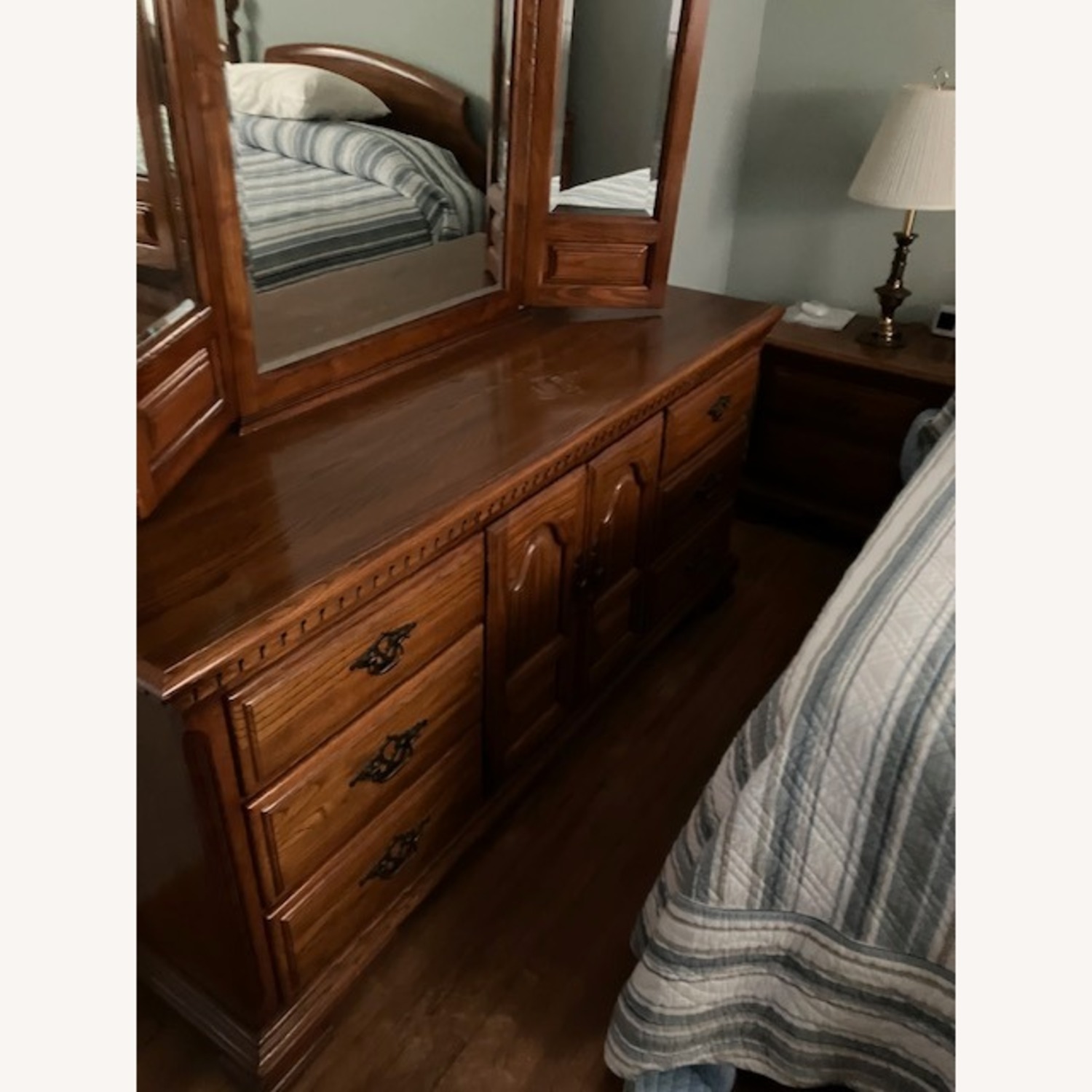 Vintage/Antique Dark Brown Wood Queen Bed - image-3