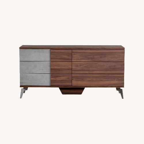 Used Modern Miami Walnut Wood + Faux Concrete Dresser for sale on AptDeco