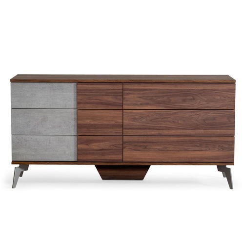 Used Modern Miami Walnut Wood + Faux Concrete Dresser for sale on AptDeco