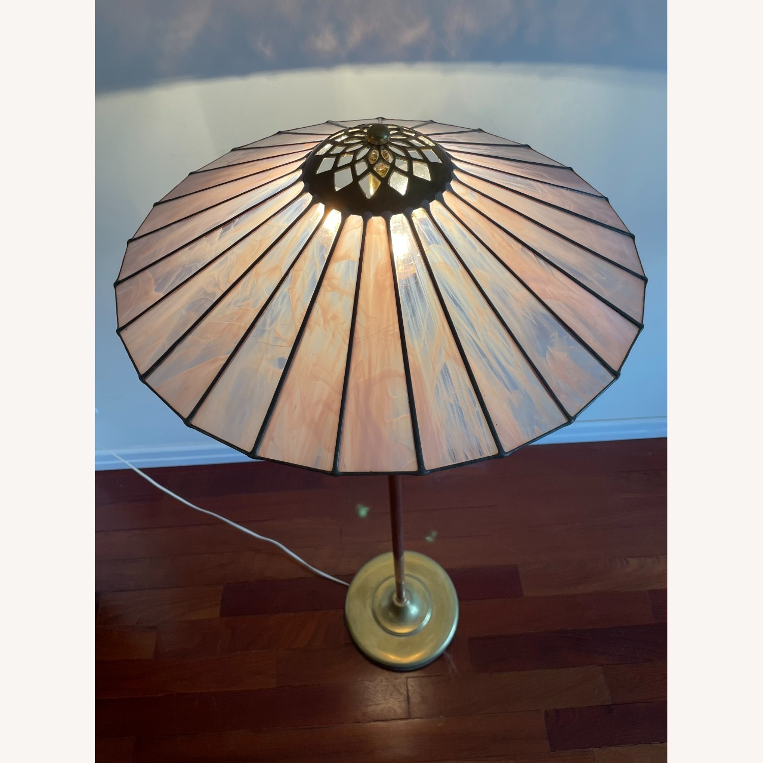 Handcrafted Pink Stained Glass Floor Lamps Brass - image-4