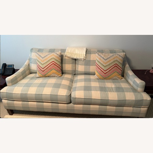 Used Ballard Designs Blue Fabric 3+ Seater Sofa for sale on AptDeco