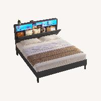 Dark Gray Fabric Full Bed