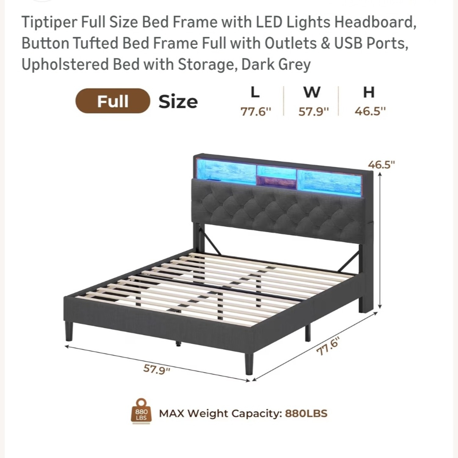 Dark Gray Fabric Full Bed - image-1