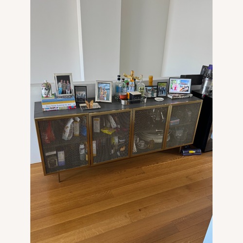 Used CB2 Trace 71" Brass Wire Mesh Credenza for sale on AptDeco