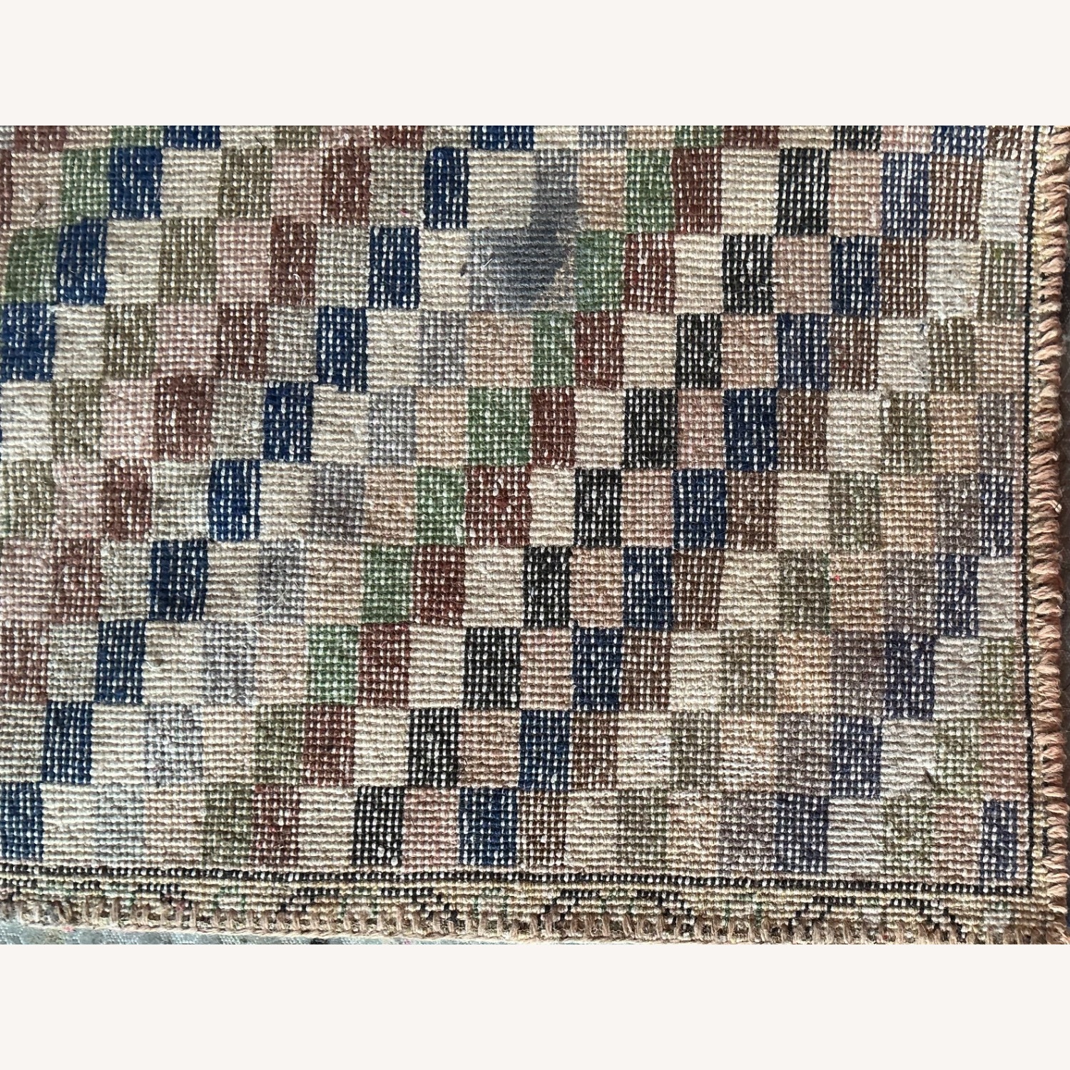 Hand Knotted Wool Checkered Rug - image-1