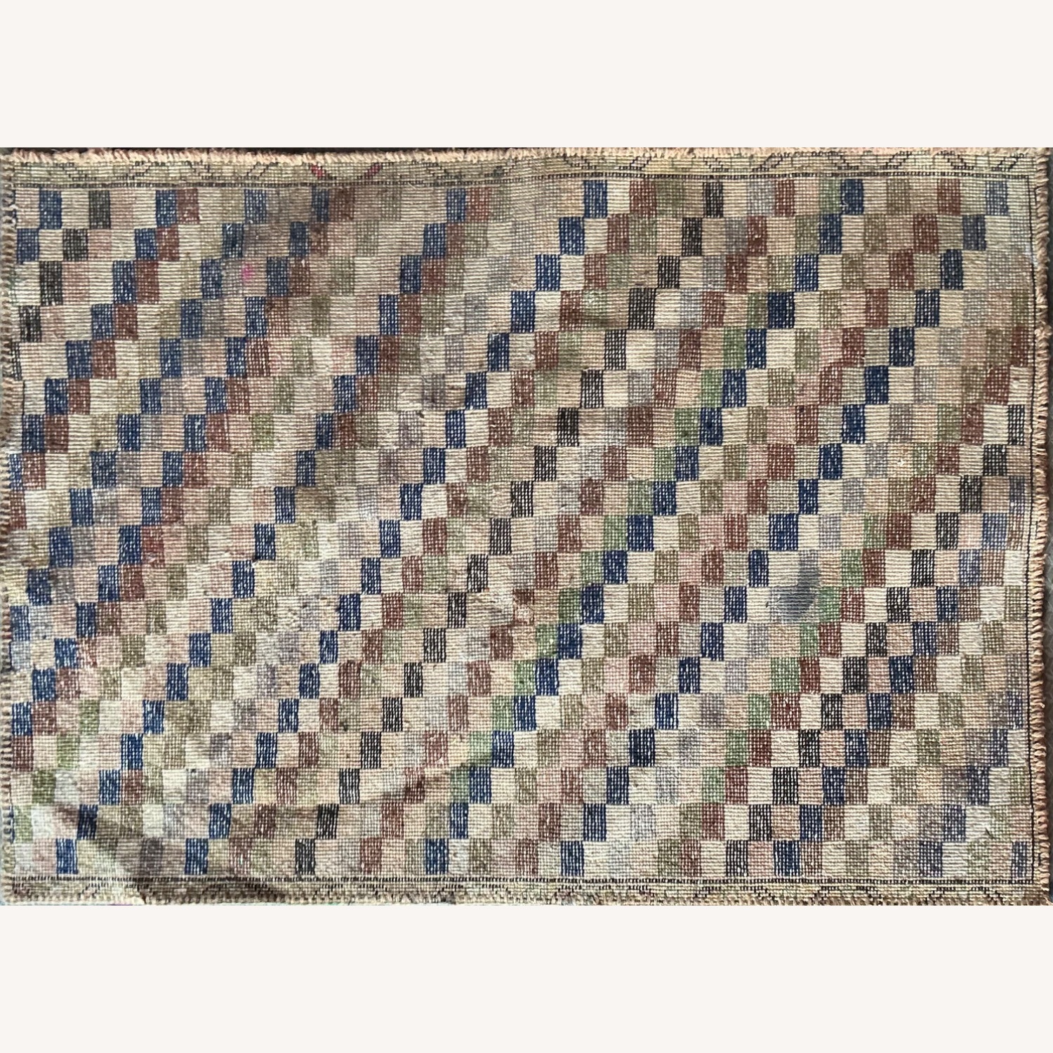 Hand Knotted Wool Checkered Rug - image-2