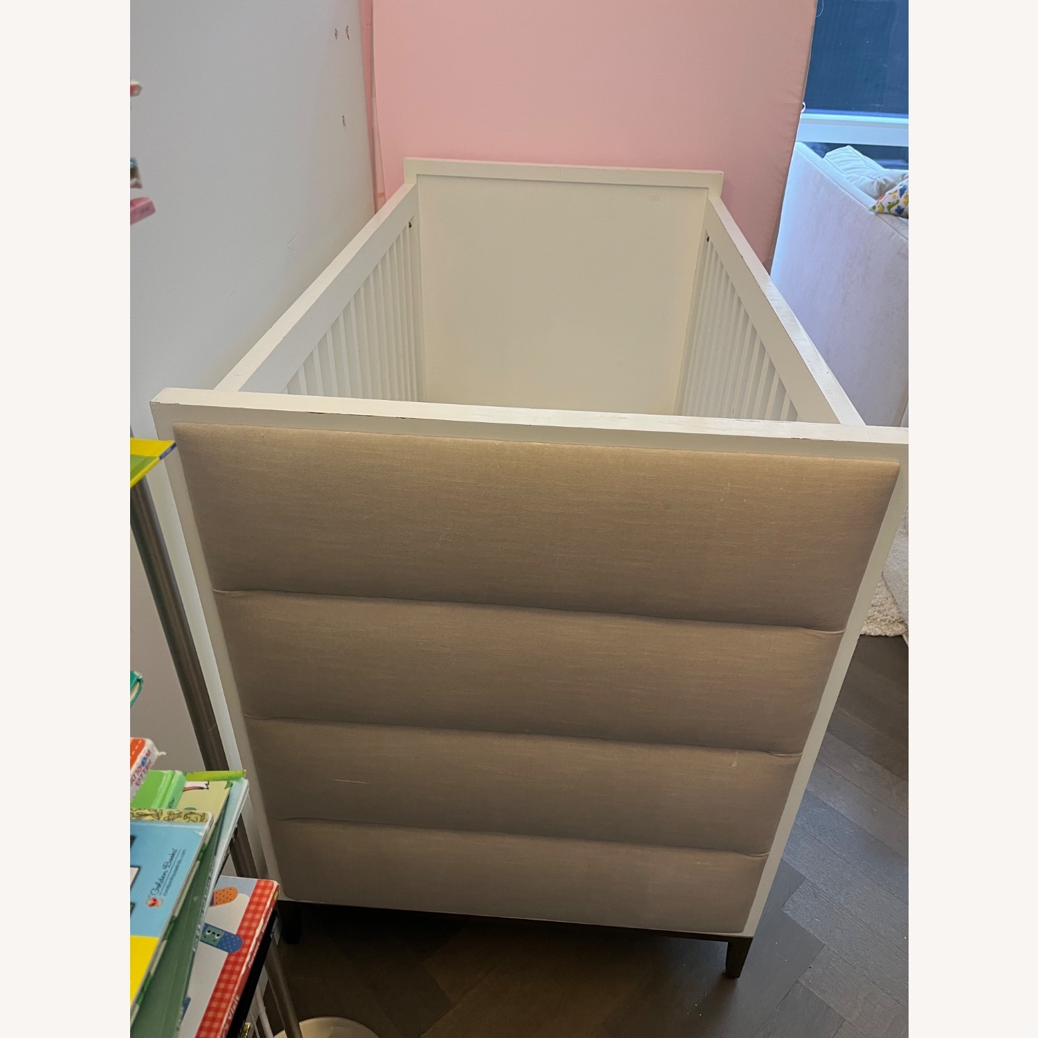 Restoration Hardware Loew Upholstered Velvet Crib - Waxed White - image-3