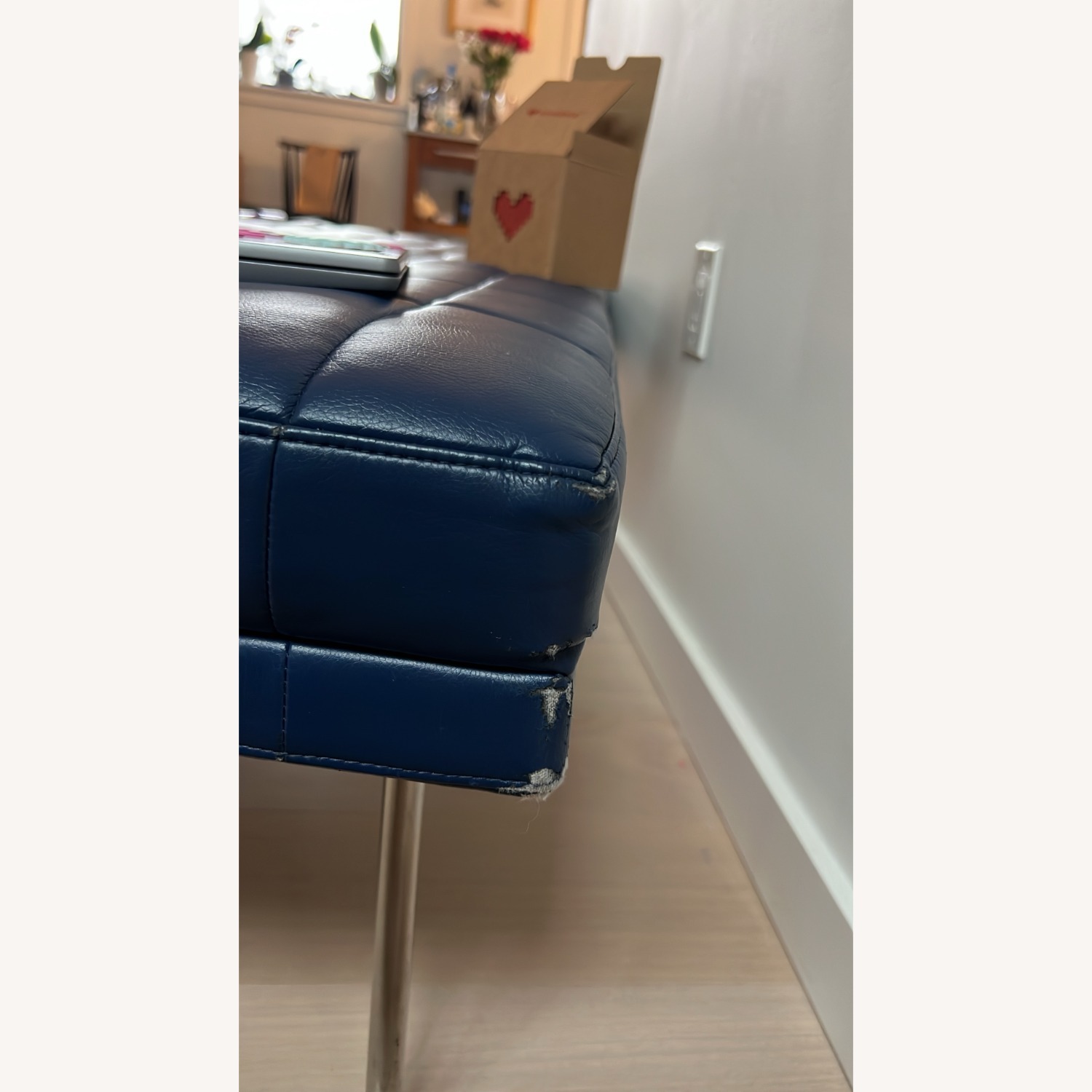 Herman Miller Tuxedo Blue Faux Leather Ottoman - image-3