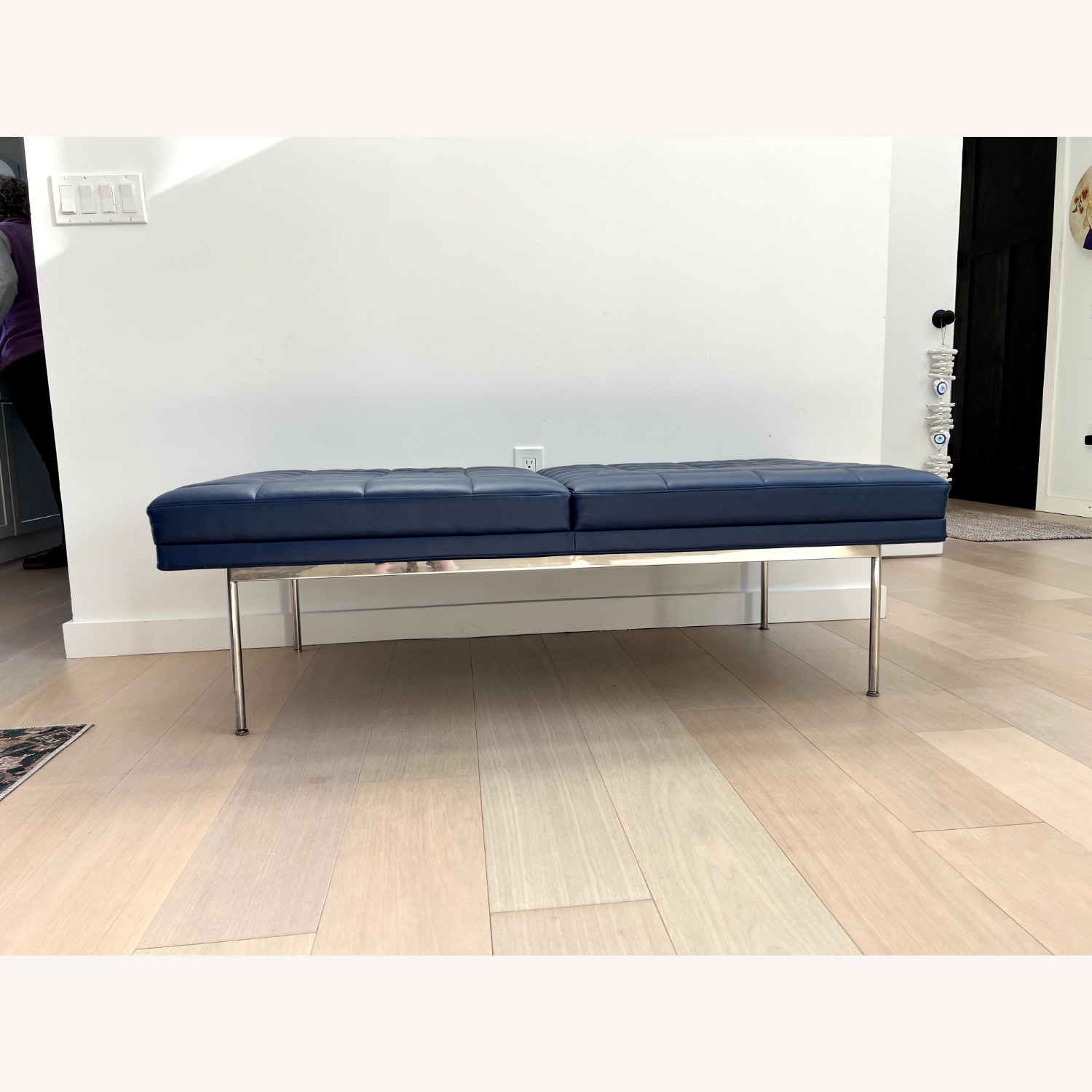 Herman Miller Tuxedo Blue Faux Leather Ottoman - image-5