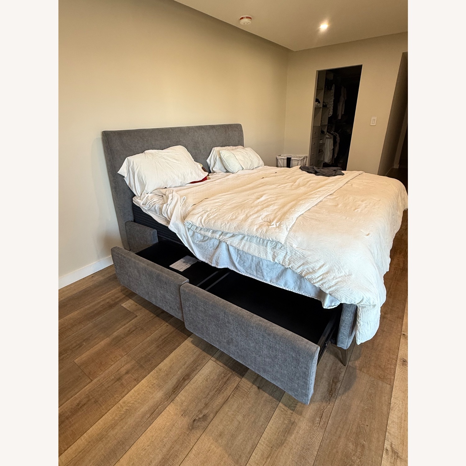 West Elm Light Gray Velvet King Bed - image-3