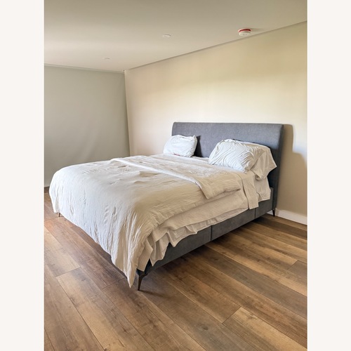 Used West Elm Light Gray Velvet King Bed for sale on AptDeco