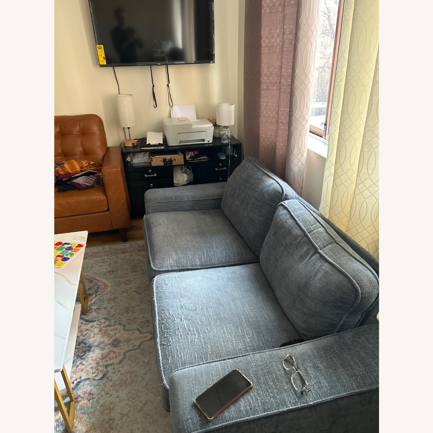 Blue Fabric 2 Seater Sofa - image-2