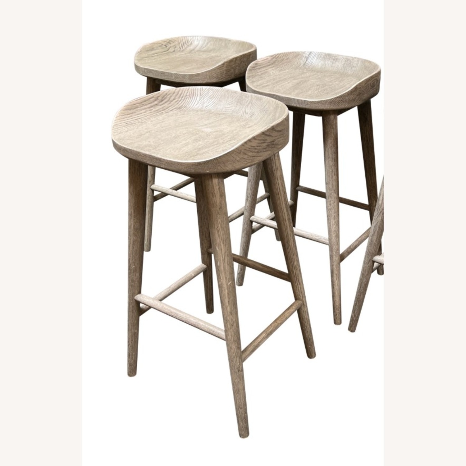 Restoration Hardware Light Gray Wood Stools - image-3